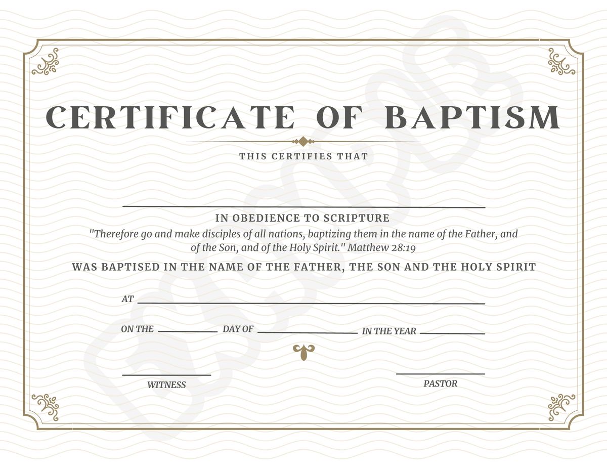 Certificate Of Baptism Modern Digital Download